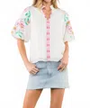 Thml Felicity Embroidered Puff Sleeve Top In White In White