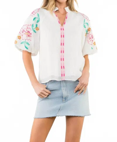 Thml Felicity Embroidered Puff Sleeve Top In White