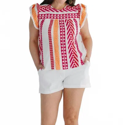 Thml Finley Flutter Sleeve Knit Pattern Top In Pink In Multi