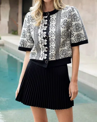Thml Fiona Floral Knit Sweater In Black In White