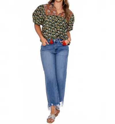 Thml Floral Affair Neck Tie Top In Green In Multi