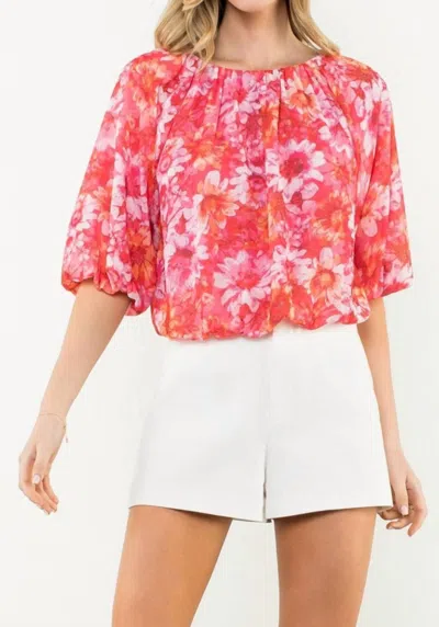 Thml Floral Elastic Hem Balloon Sleeve Blouse In Pink