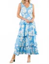 Thml Floral Flutter Tiered Maxi Dress In Blue In Blue