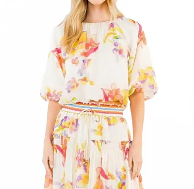 Thml Floral Gather Neck Top In White