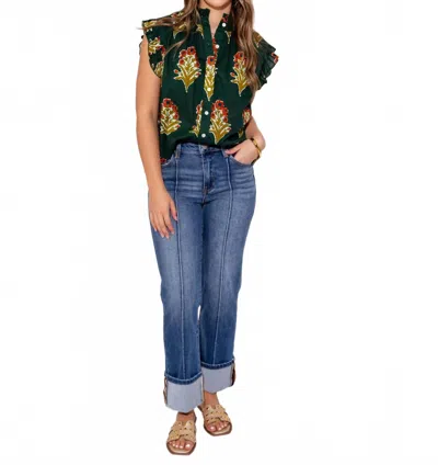 Thml Floral Grove Flutter Top In Green