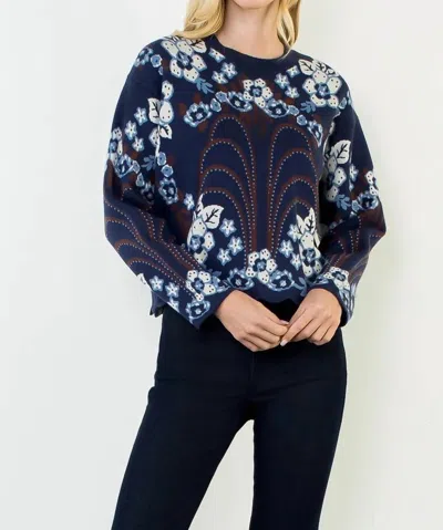 Thml Floral Jacquard Knit Sweater In Navy In Blue