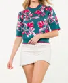 Thml Floral Knit Short Sleeve Top In Teal In Blue