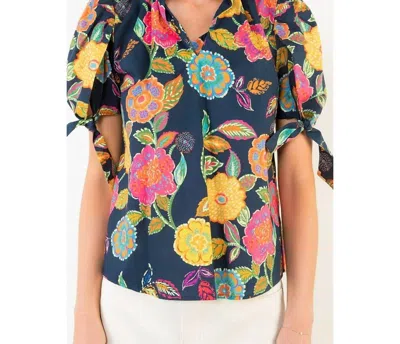 Thml Floral Pattern V Neck Top In Navy In Blue