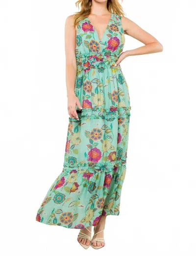 Thml Floral Print Long Dress In Mint In Green