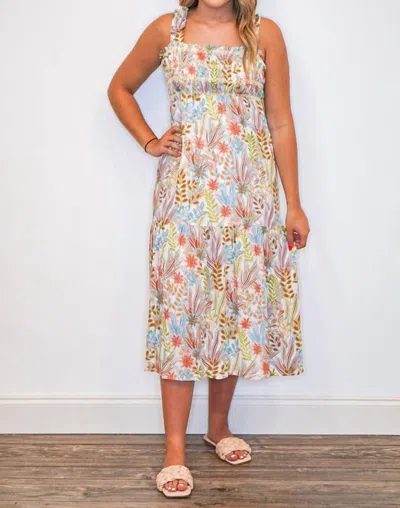 Thml Floral Print Smocked Midi Dress In Cream In White