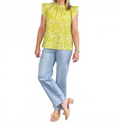 Thml Floral Print Top In Chartreuse In Multi