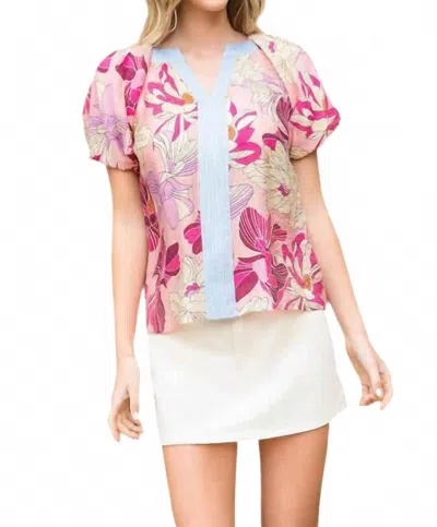 Thml Floral Print Top In Pink Multi