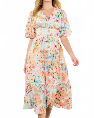 Thml Floral Puff Sleeve Tiered Dress In Pink In Multi