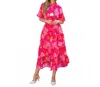 Thml Floral Puff Sleeve Tiered Maxi Dress In Pink In Multi