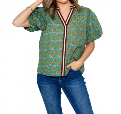 Thml Floral Puff Sleeve Top In Mint In Gray