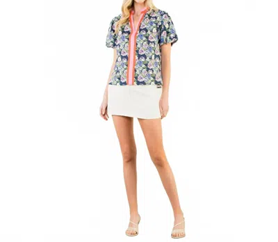 Thml Floral Puff Sleeve Top In Navy Multi