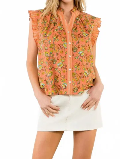 Thml Floral Ruffle Sleeve Blouse In Coral Garden In Multi