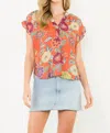Thml Floral Smocked Back V-neck Top In Orange In Multi