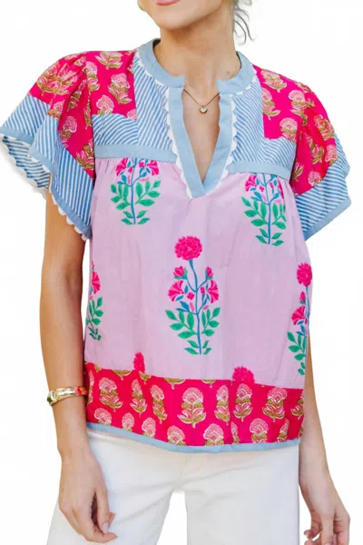 Thml Floral V-neck Top In Pink Multi