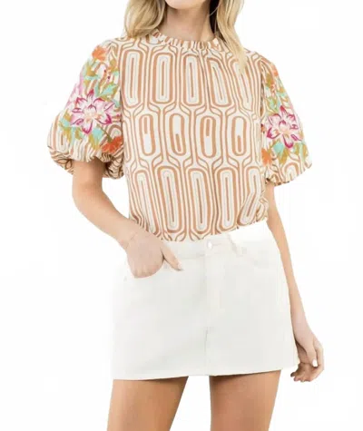 Thml Flower Embroidered Short Sleeve Top In Brown Multi