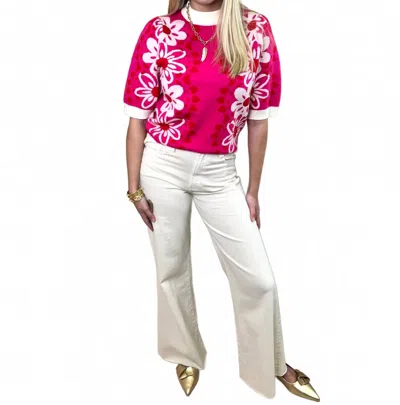 Thml Flower Knit Sweater Top In Pink In Multi