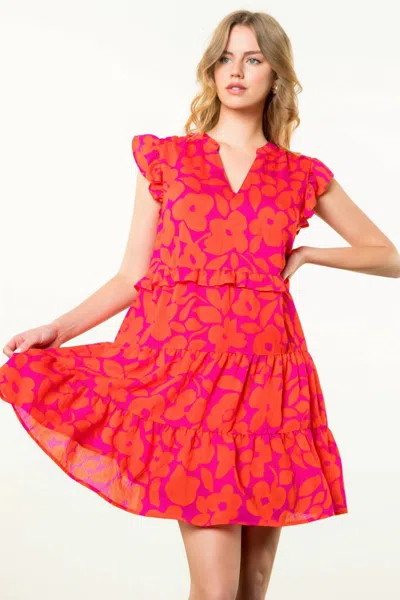 Thml Flower Print Tiered Dress In Orange