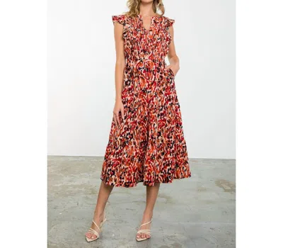 Thml Flutter Sleeve Abstract Print Dress In Mauve In Multi
