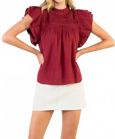 Thml Flutter Sleeve Blouse In Burgundy In White