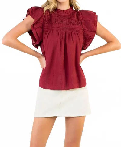 Thml Flutter Sleeve Blouse In Burgundy In Pink