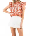 Thml Flutter Sleeve Blouse In Orange In Multi