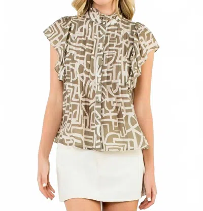 THML FLUTTER SLEEVE BUTTON UP TOP IN TAUPE