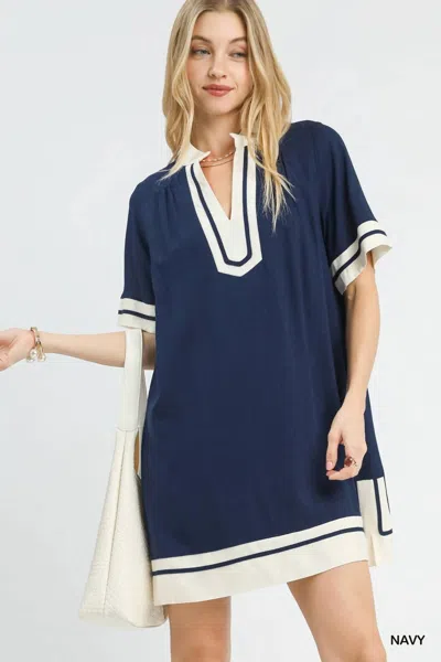 Thml Flutter Sleeve Contrast Trim Dress In Navy In Blue