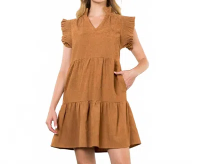 Thml Flutter Sleeve Corduroy Midi Dress In Camel In Brown