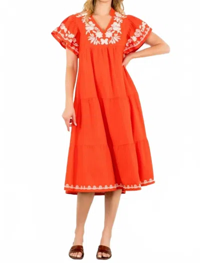 Thml Flutter Sleeve Embroidered Dress In Orange