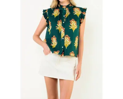 Thml Flutter Sleeve Floral Blouse In Green