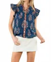 Thml Flutter Sleeve Floral Blouse In Navy In Multi