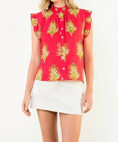 Thml Flutter Sleeve Floral Detail Top In Red