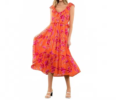 Thml Flutter Sleeve Floral Dress In Orange Mul In Multi