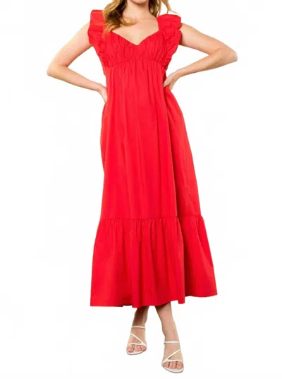 THML FLUTTER SLEEVE POPLIN DRESS IN RED