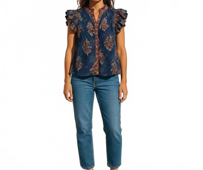 Thml Flutter Sleeve Print Blouse In Navy In Blue