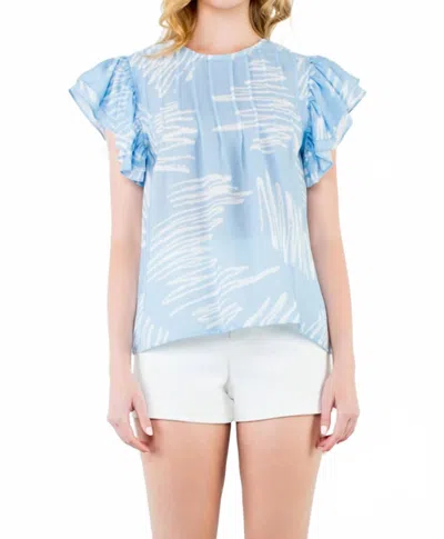 Thml Flutter Sleeve Print Top In Blue