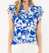 Thml Flutter Sleeve Print Top In Blue/cream In Multi