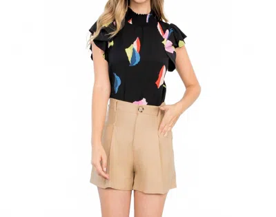 Thml Flutter Sleeve Smocked Neck Top In Black