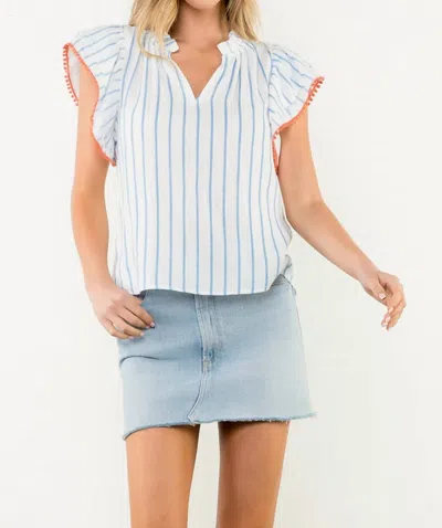 Thml Flutter Sleeve Striped Top In Light Blue Stripe In Multi