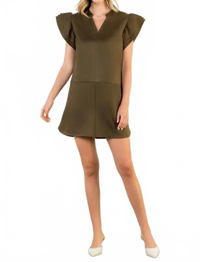 Thml Flutter Sleeve Suede Dress In Dark Green