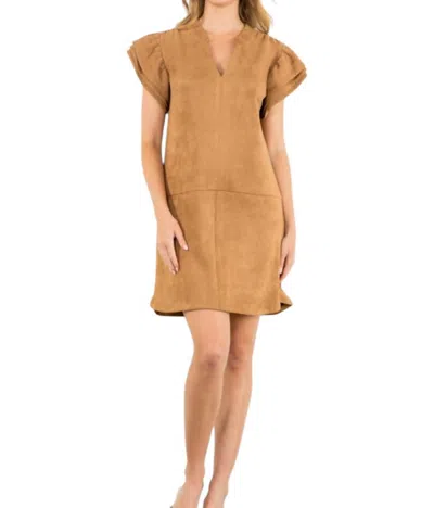 Thml Flutter Sleeve Suede Midi Dress In Camel In Brown