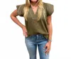 Thml Flutter Sleeve Suede Top In Dark Green In Green