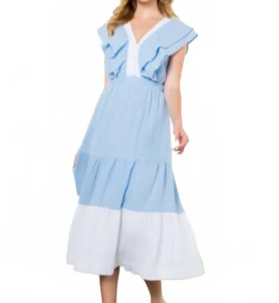 Thml Flutter Sleeve Tiered Maxi Dress In Light Blue In Multi