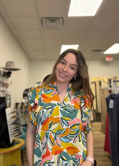 Thml Flutter Sleeve Top In Green Multi In Brown