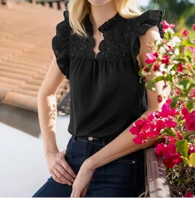 Thml Flutter Sleeve Top With Embellished Yoke In Black